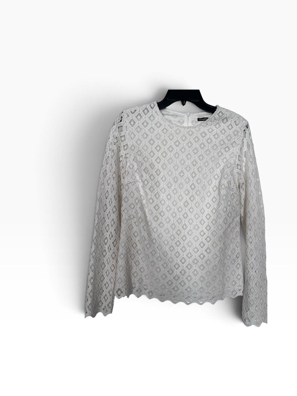 J.McLaughlin Lissa Shirt Geo Lace Warm White Cotton Eyelet Long Sleeve Blouse S